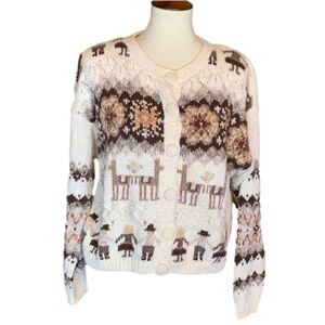 Vintage Heirloom Collectibles cardigan sweater with animals and people Medium